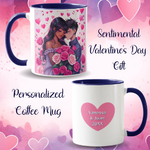 Taza El día de San Valentín de anime biracial