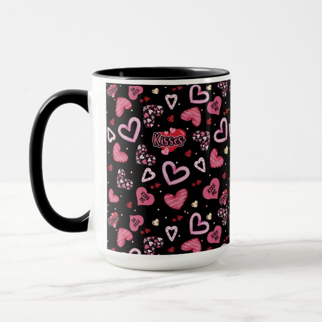 Taza El día de San Valentín de patrones de corazones ro (Izquierda)