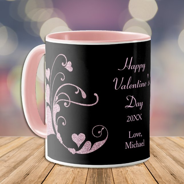 Taza El día de San Valentín de Purpurina de Swirl Pink  (Subido por el creador)