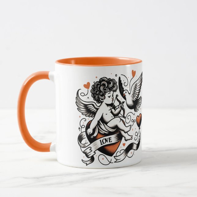Taza El día de San Valentín lindo naranja corazón cupid (Izquierda)