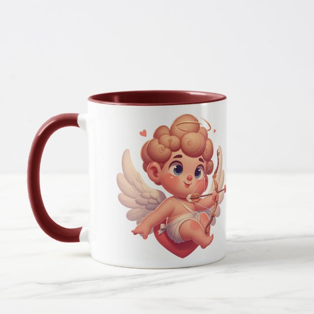 Taza El día de San Valentín lindo rosado cupido (Izquierda)