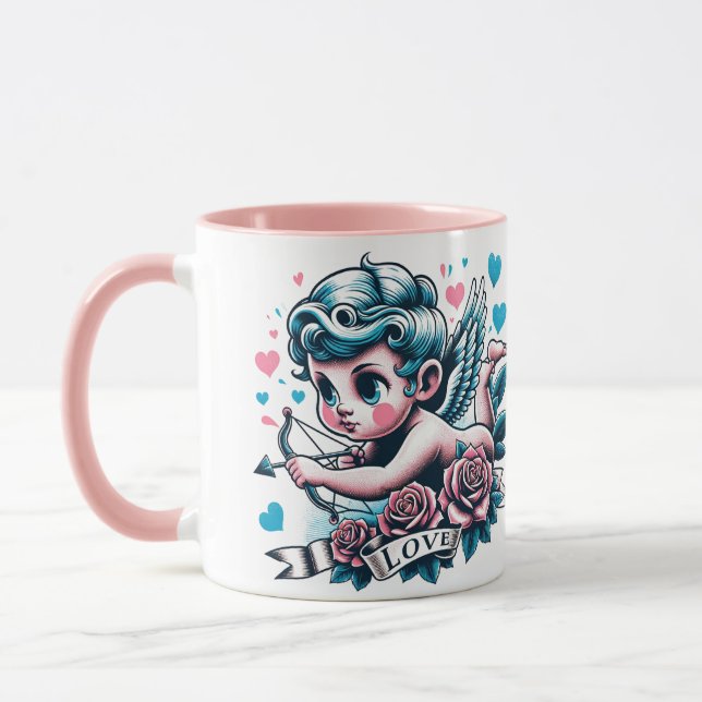 Taza El día de San Valentín lindo rosado verde azulado  (Izquierda)