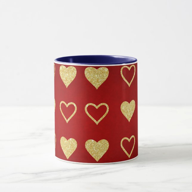 Taza El día de San Valentín Red Luxury Golden Hearts (Centro)