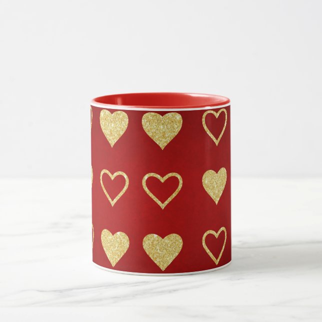 Taza El día de San Valentín Red Luxury Golden Hearts (Centro)