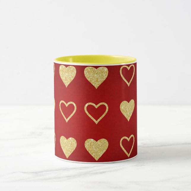 Taza El día de San Valentín Red Luxury Golden Hearts (Centro)