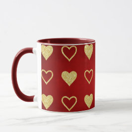 Taza El día de San Valentín Red Luxury Golden Hearts