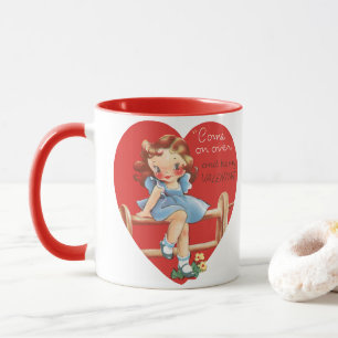 Taza El día de San Valentín retro vintage, Chica en una