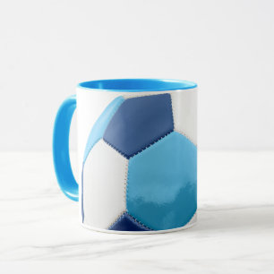Taza El diseño de una pelota de fútbol en azul,