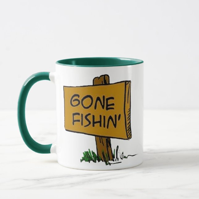 Taza El divertido logo de Rustic Fun Gone Fishin Expres (Izquierda)