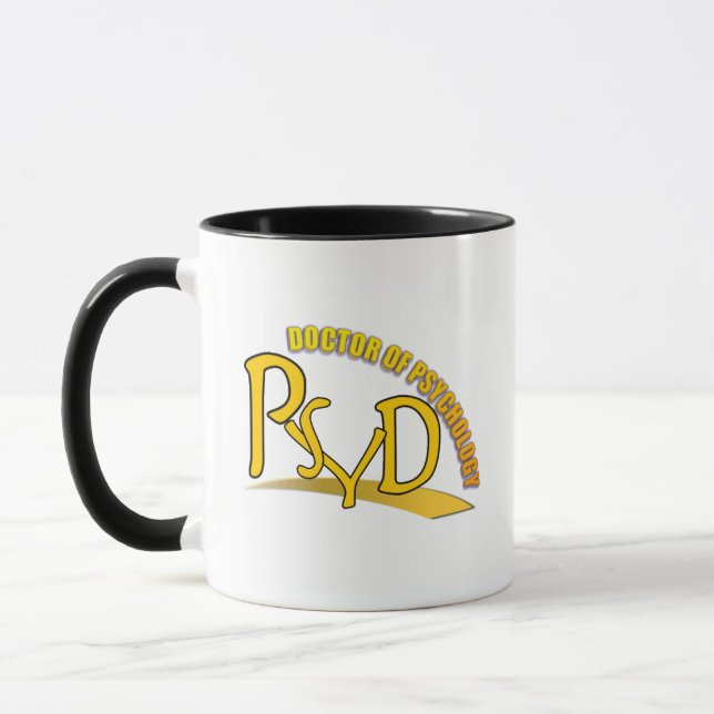 TAZA EL DOCTOR OF PSYCHOLOGY YELLOW LOGO DE PSYD (Izquierda)