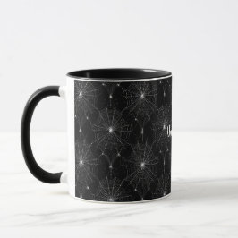 Taza El encaje de Spiderweb de plata en negro