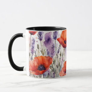 Taza El Encanto de la Naturaleza: Amapolas y Lavanda en