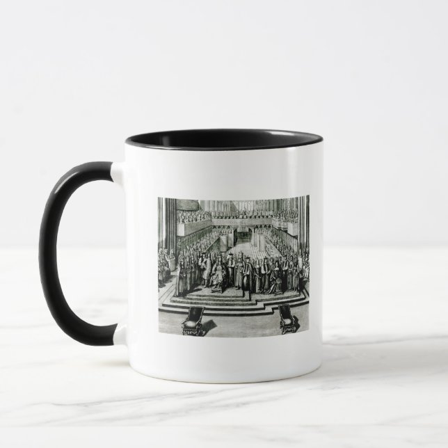 Taza El Enthroning de rey James II y de Queen Mary (Izquierda)