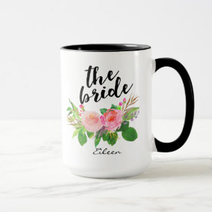 Taza El floral de la acuarela de la novia personalizado