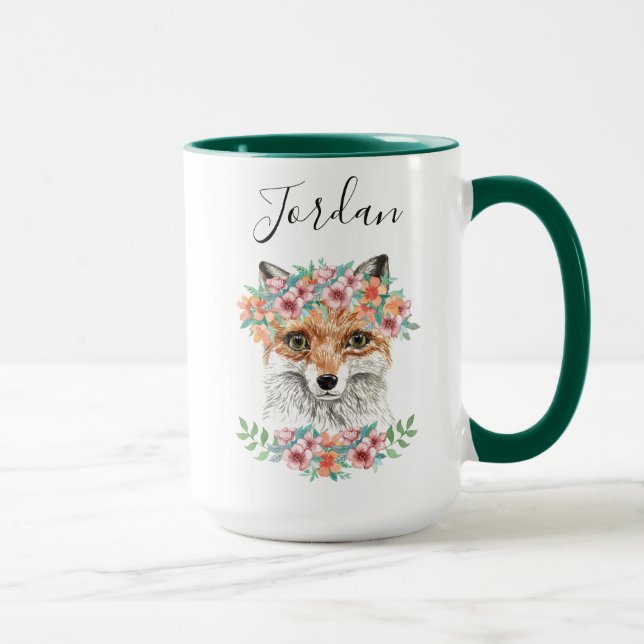 Taza El Fox floral el | añade su nombre (Derecha)