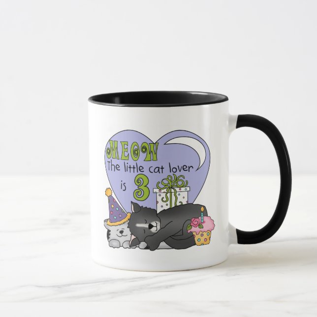 Taza El gato ama el tercer cumpleaños camisetas y regal (Derecha)