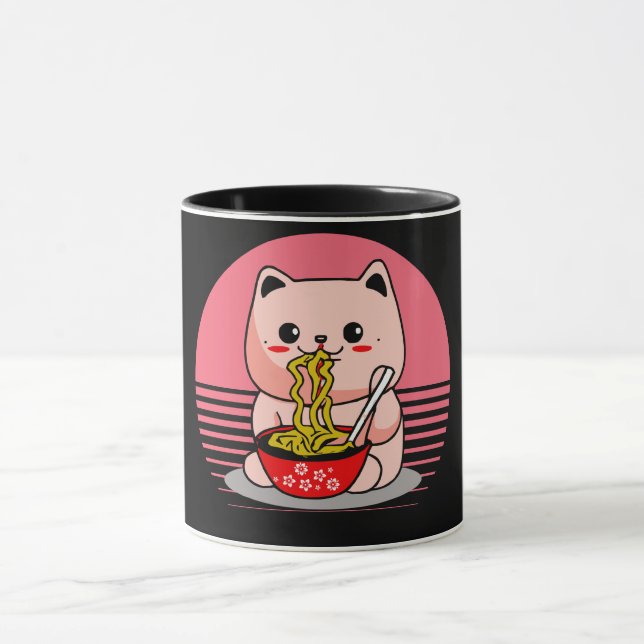 Taza El gato de Kawaii comiendo ramen (Centro)