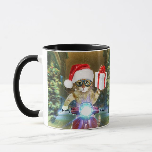 Taza El gato del gorra de Santa Claus entrega regalos a (Izquierda)
