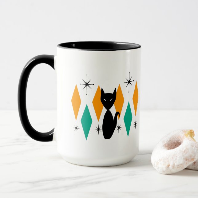 Taza El gato estrena los diamantes atómicos modernos de (Con donut)