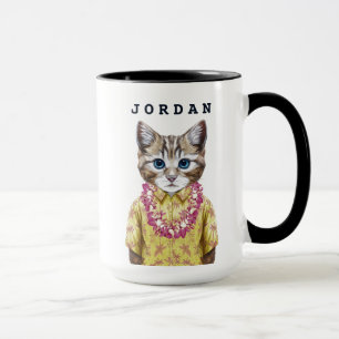 Taza El gato hawaiano del gatito el   añade su nombre