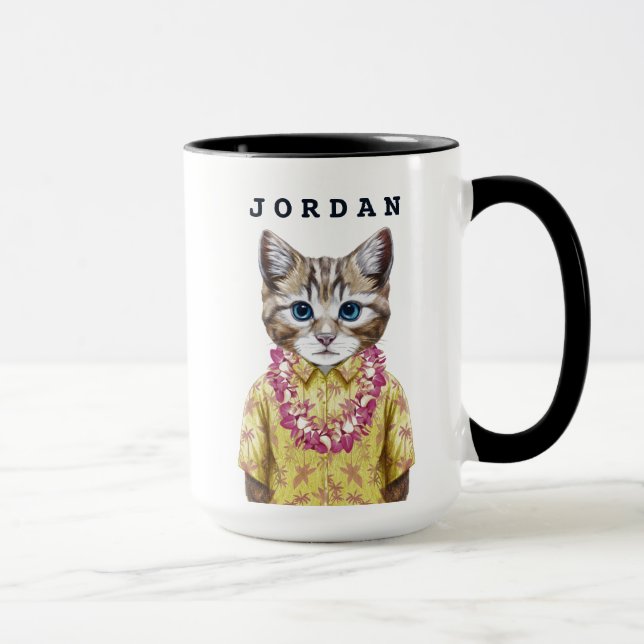 Taza El gato hawaiano del gatito el | añade su nombre (Derecha)