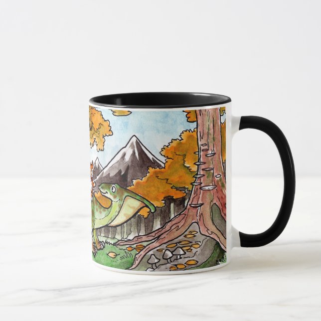 Taza El gato monta un dinosaurio (Derecha)