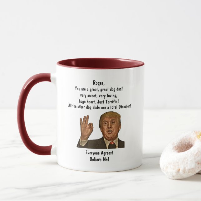 Taza El gracioso café de Trump Dog Dad Mug (Con donut)