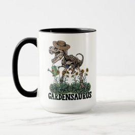 Taza El gracioso esqueleto T-Rex de Gardensaurus en el 