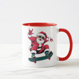 Taza El gracioso Papá Noel en una patineta
