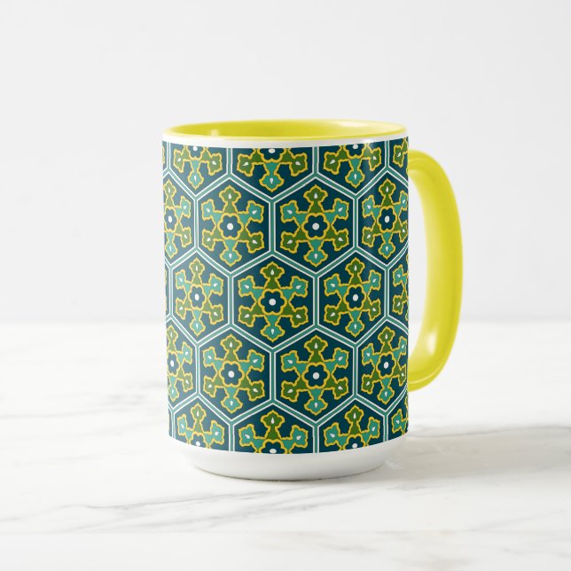 Taza El hexágono turco otomano verde azul vintado (Anverso derecho)