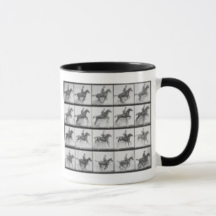 Taza El hombre y el caballo que saltan una cerca,