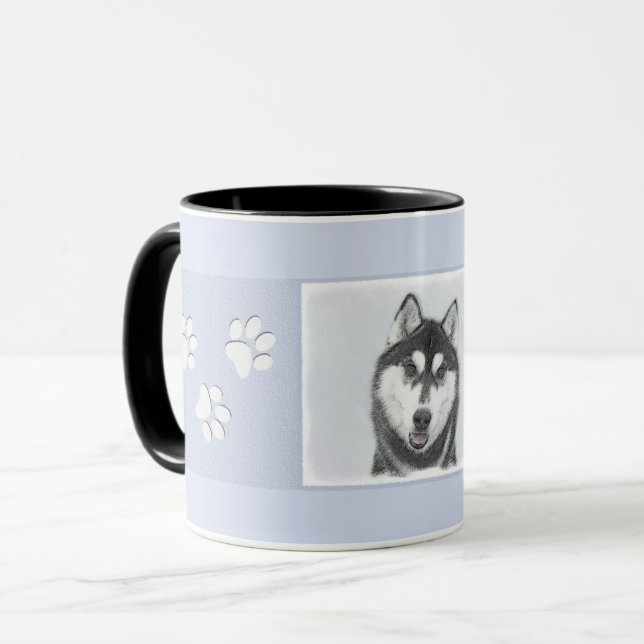 Taza El Husky Siberiano (blanco y negro) pinta arte de  (Anverso izquierdo)
