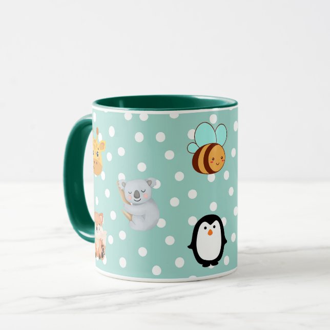 Taza El juguetón diseño de un oso y un monstruo kawaii (Anverso izquierdo)