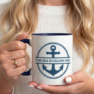 Taza El mar me está llamando Ancla naval azul marino