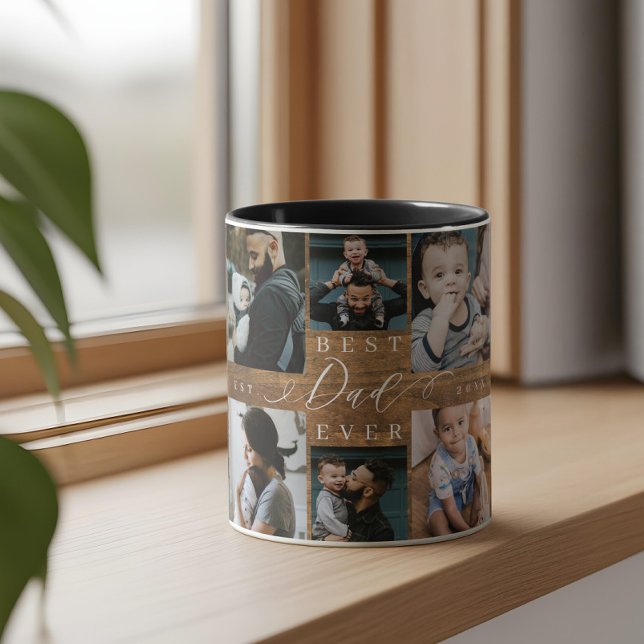 Taza El mejor Collage de fotos de Woodgrain Keepsake (Best Dad Ever Woodgrain Photo Collage Keepsake Mug)
