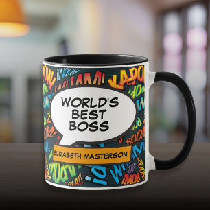 Taza El Mejor Jefe del Mundo Diversión Retro Arte Pop C