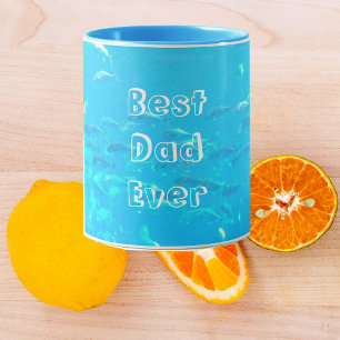 Taza El mejor papá de la escuela azul Aqua en el océano
