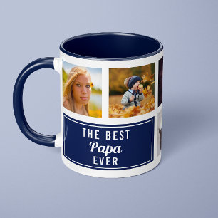 Taza El Mejor Papá del Mundo Azul Marino Collage Foto P