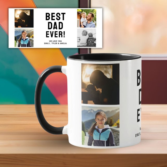 Taza El mejor papá jamás 4 Collage de fotos negro (Subido por el creador)