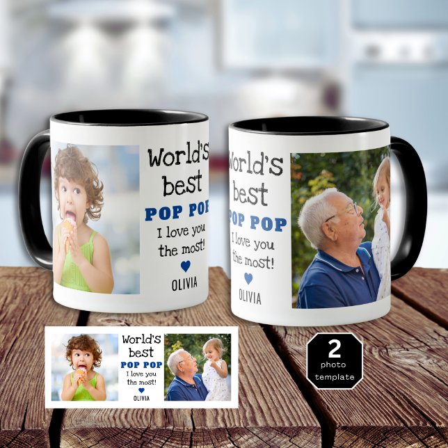 Taza El mejor pop del mundo que más te quiero 2 fotos (World's Best Pop Pop I Love You Most 2 Photo Mug
)