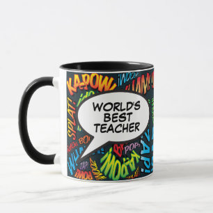 Taza El mejor profesor divertido arte pop de cómic retr