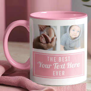 Taza El Mejor Texto Aquí Nunca Rosa Foto Personalizada