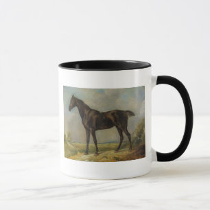 Taza El Montar a caballo-Caballo negro del policía de