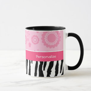 Taza El negro rosado lindo calza el estampado de zebra