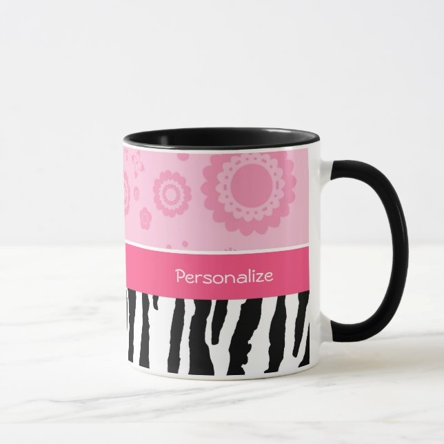 Taza El negro rosado lindo calza el estampado de zebra (Derecha)