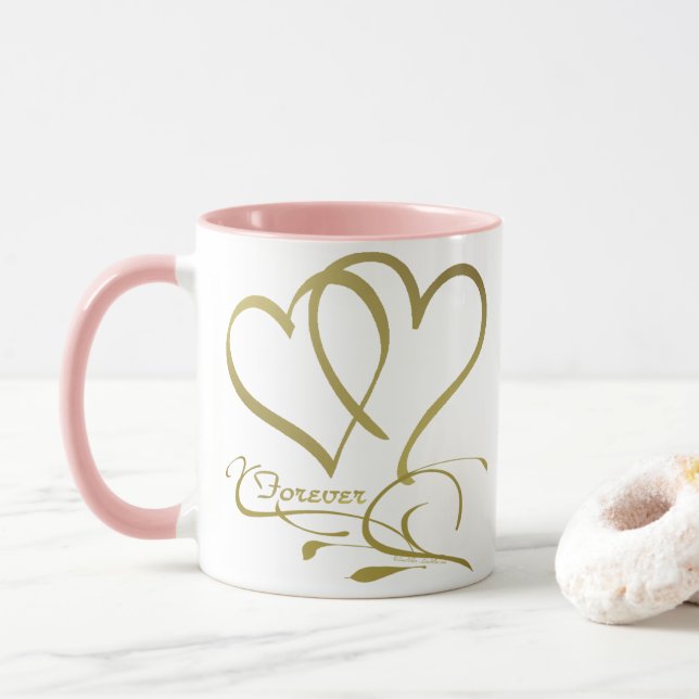 Taza El oro del corazón eterno en blanco (Con donut)