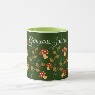 Taza El otoño deja el hongo hongo con un nombre editabl