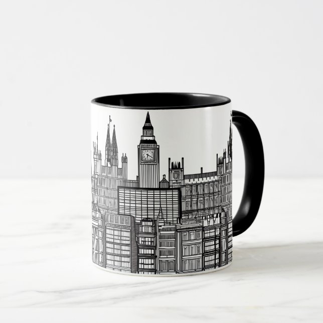 Taza El paisaje urbano de Londres en blanco y negro (Anverso derecho)