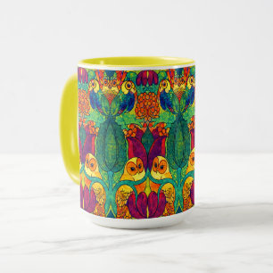 Taza El patrón retro art nouveau de búho de Voysey