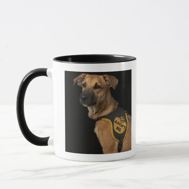 Taza El perro del rescate de Brown con me adopta (Izquierda)